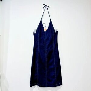 SYSTEM TAG Halter Top Denim Dress | Y2K Blue Jean Mini Dress *